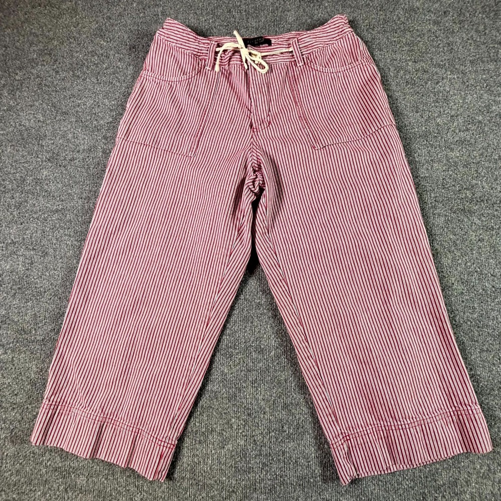 VTG Lee Riveted Cropped Pants Womens 12M Pink Striped Seersucker Preppy